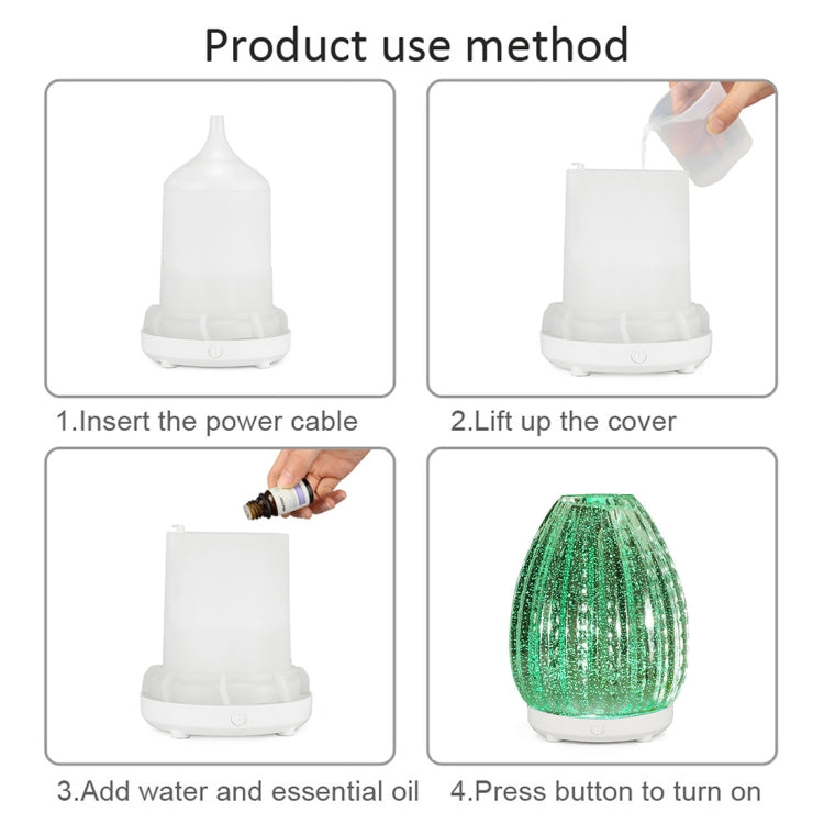 100ml Creative แจกันรูปร่างเครื่องอโรมา 3D Glass Humidifier เครื่องพ่นแอลกอฮอล์อัตโนมัติพร้อมหลอดไฟ LED สีสันสดใส, 3D Glass Humidifier
