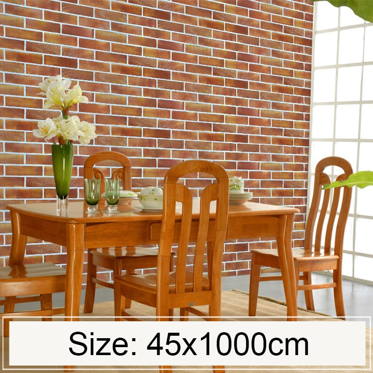 แนวนอนอิฐขนาดใหญ่สร้างสรรค์ 3D อิฐหินตกแต่งวอลล์เปเปอร์สติ๊กเกอร์ห้องนอนห้องนั่งเล่นผนังกันน้ำวอลล์เปเปอร์ม้วนขนาด: 45 x 1000 ซม., Horizontal large brick