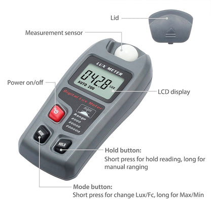 MT-30 เครื่องวัดแสงดิจิตอลแบบพกพา LCD สำหรับโรงงาน / โรงเรียน / บ้านโอกาสต่างๆช่วง: 0.1-200,000 Lux, MT-30