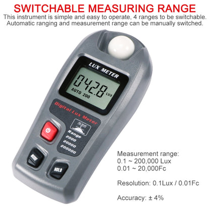MT-30 เครื่องวัดแสงดิจิตอลแบบพกพา LCD สำหรับโรงงาน / โรงเรียน / บ้านโอกาสต่างๆช่วง: 0.1-200,000 Lux, MT-30