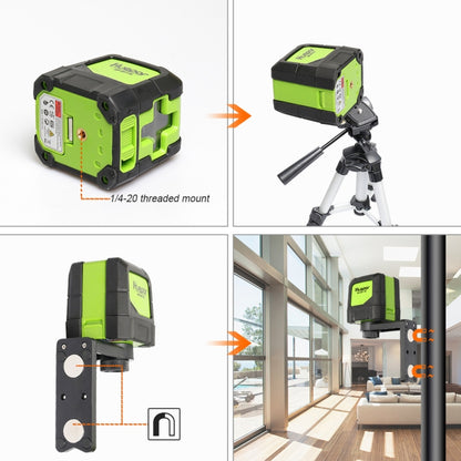 9011G 1V1H 15mW ระดับเลเซอร์ลำแสงสีเขียว 2 เส้นที่ครอบคลุมผนังและพื้น