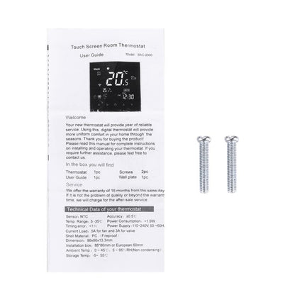 BHT-2001 3A Load Water Heating Type LCD Digital Heating Room Thermostat, นาฬิกาแสดงผล / อุณหภูมิ / เวลา / สัปดาห์ / ความร้อน ฯลฯ, BHT-2001 3A (Black)