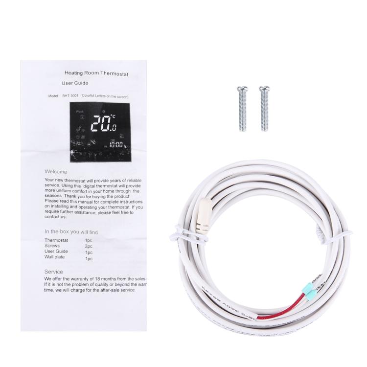 BHT-3001 16A โหลดเครื่องทำความร้อนอิเล็กทรอนิกส์ประเภท LCD เครื่องทำความร้อนแบบดิจิตอลเทอร์โมสแตทพร้อมเซนเซอร์, นาฬิกาแสดงผล / อุณหภูมิ / เวลา / สัปดาห์ / ความร้อน ฯลฯ, BHT-3001 16A (Black), BHT-3001 16A (White)