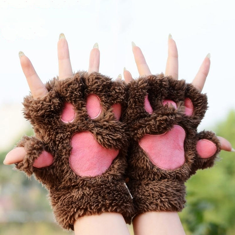 ฤดูหนาวน่ารักการ์ตูน Cat Claw Lady ถุงมือหนา WARM Fluffy Paws ถุงมือครึ่งนิ้ว