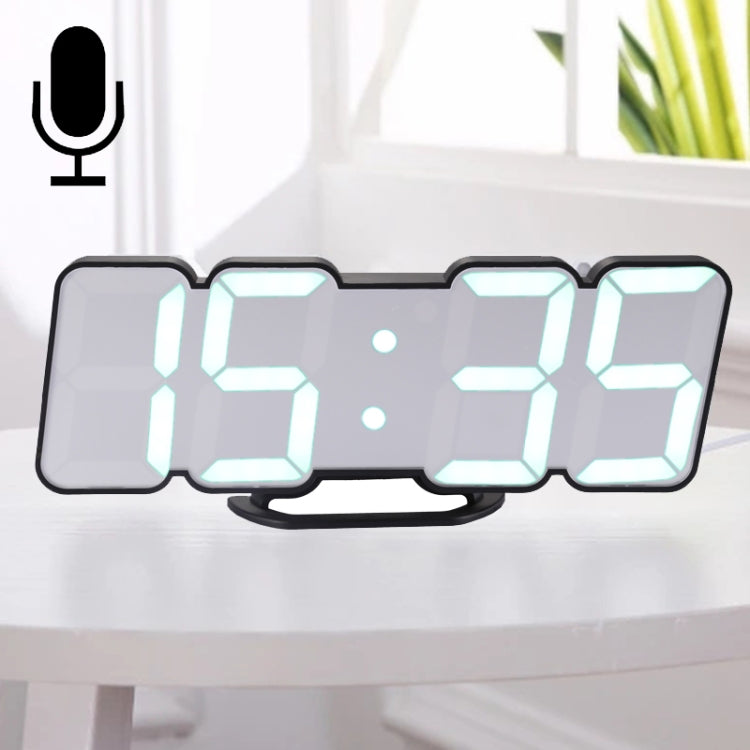 โมเดิร์น 3D LED ควบคุมเสียงนาฬิกาปลุกดิจิตอลที่มีสีสันปรับความสว่างอิเล็กทรอนิกส์ผนังเรืองแสงนาฬิกาแขวนพร้อมรีโมทคอนโทรล, 9001 Black, 9001 White