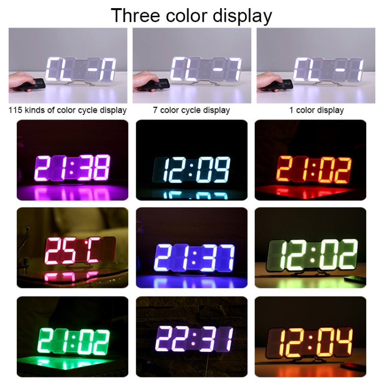 โมเดิร์น 3D LED ควบคุมเสียงนาฬิกาปลุกดิจิตอลที่มีสีสันปรับความสว่างอิเล็กทรอนิกส์ผนังเรืองแสงนาฬิกาแขวนพร้อมรีโมทคอนโทรล, 9001 Black, 9001 White