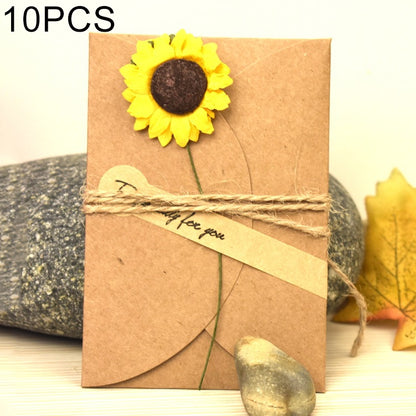 10 ชิ้นเทศกาลสร้างสรรค์ DIY กระดาษคราฟท์ย้อนยุคแฮนด์เมดขนาดเล็กแห้งดอกไม้การ์ดอวยพรการ์ดวันเกิด, Sunflower