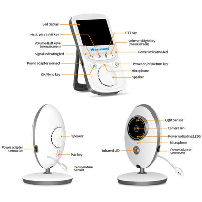 VB605 2.4 นิ้ว LCD 2.4GHz กล้องเฝ้าระวังไร้สาย Baby Monitor, รองรับการพูดคุยสองทาง, Night Vision, VB605