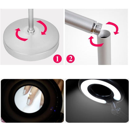 5X พับ Swing Arm โต๊ะ Mount แว่นขยายพร้อมหลอดไฟสำหรับ Facial Tattoo Eyebrow Nail Salon Beauty, cool White Light