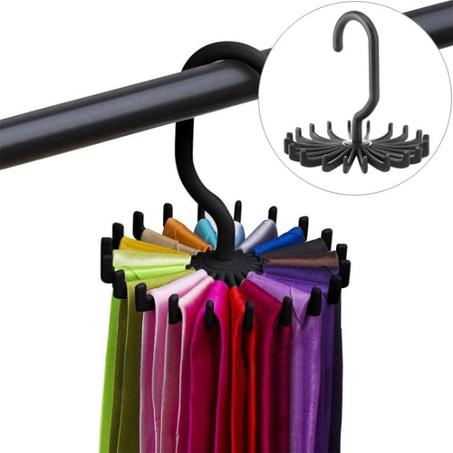20 กรงเล็บ 360 องศา Rotatable Tie Rack เข็มขัดผ้าพันคอแขวนผู้ถือ, ขนาด: S, 20 Claws Black