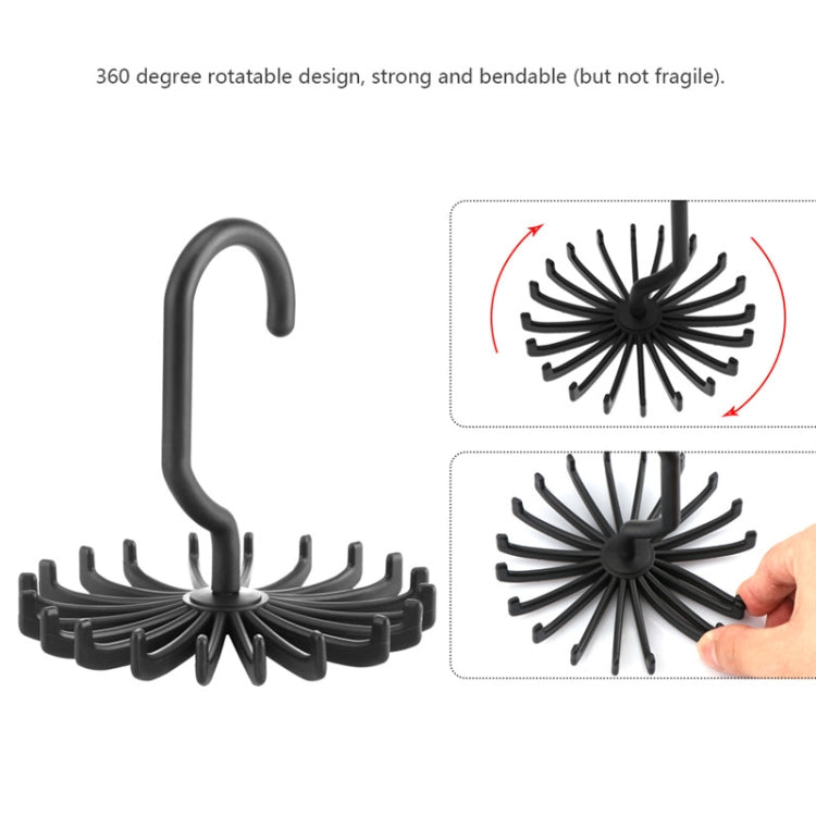 20 กรงเล็บ 360 องศา Rotatable Tie Rack เข็มขัดผ้าพันคอแขวนผู้ถือ, ขนาด: S, 20 Claws Black