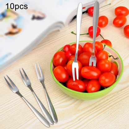 10 ชิ้นส้อมผลไม้สแตนเลสสร้างสรรค์สิ่งแวดล้อมผลไม้ขนาดเล็กง่าม, 10 PCS Fruit Fork