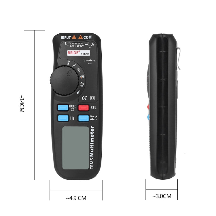 BSIDE ADM92 มัลติมิเตอร์แบบดิจิตอล True RMS แบบใช้มือถือช่วงอัตโนมัติ 6000 นับเครื่องทดสอบ TRMS พร้อม Live Wire ตรวจสอบอุณหภูมิ NCV Hz ohm ไดโอด