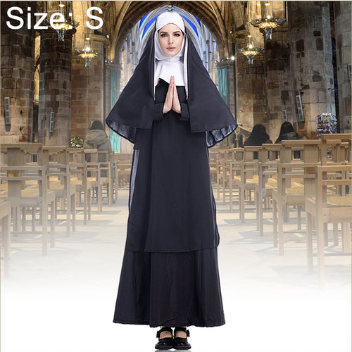 ฮาโลวีนเครื่องแต่งกายผู้หญิงแม่ชีมิชชันนารีคอสเพลย์เสื้อผ้า, Size:S, Size:M, Size:L, Size:XL