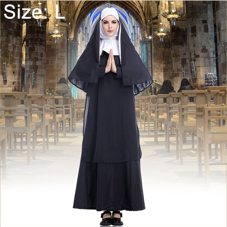 ฮาโลวีนเครื่องแต่งกายผู้หญิงแม่ชีมิชชันนารีคอสเพลย์เสื้อผ้า, Size:S, Size:M, Size:L, Size:XL