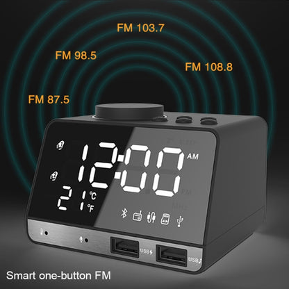 K11 ลำโพงนาฬิกาปลุก Bluetooth นาฬิกาเพลงดิจิตอลสร้างสรรค์วิทยุพร้อมอินเทอร์เฟซ USB คู่รองรับดิสก์ U / การ์ด TF / FM / AUX ปลั๊ก EU, EU Plug(Black), EU Plug(White)