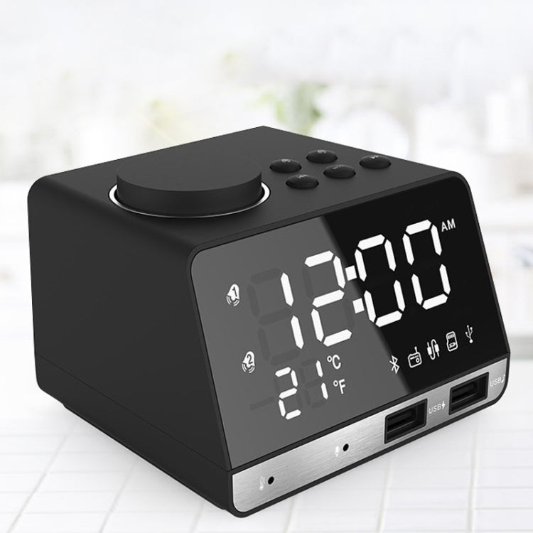 K11 ลำโพงนาฬิกาปลุก Bluetooth นาฬิกาเพลงดิจิตอลสร้างสรรค์วิทยุพร้อมอินเทอร์เฟซ USB คู่รองรับดิสก์ U / การ์ด TF / FM / AUX ปลั๊ก EU, EU Plug(Black), EU Plug(White)