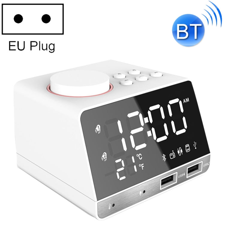 K11 ลำโพงนาฬิกาปลุก Bluetooth นาฬิกาเพลงดิจิตอลสร้างสรรค์วิทยุพร้อมอินเทอร์เฟซ USB คู่รองรับดิสก์ U / การ์ด TF / FM / AUX ปลั๊ก EU, EU Plug(Black), EU Plug(White)