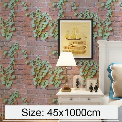 Creative 3D Parthenocissus อิฐหินตกแต่งสติ๊กเกอร์วอลเปเปอร์ห้องนอนห้องนั่งเล่นผนังวอลล์เปเปอร์กันน้ำม้วนขนาด: 45 x 1000 ซม., 3D Parthenocissus