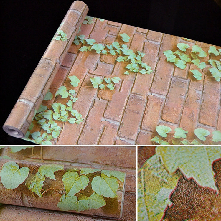 Creative 3D Parthenocissus อิฐหินตกแต่งสติ๊กเกอร์วอลเปเปอร์ห้องนอนห้องนั่งเล่นผนังวอลล์เปเปอร์กันน้ำม้วนขนาด: 45 x 1000 ซม., 3D Parthenocissus