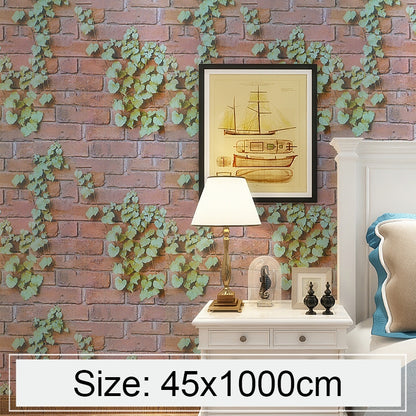 Creative 3D Parthenocissus อิฐหินตกแต่งสติ๊กเกอร์วอลเปเปอร์ห้องนอนห้องนั่งเล่นผนังวอลล์เปเปอร์กันน้ำม้วนขนาด: 45 x 1000 ซม., 3D Parthenocissus
