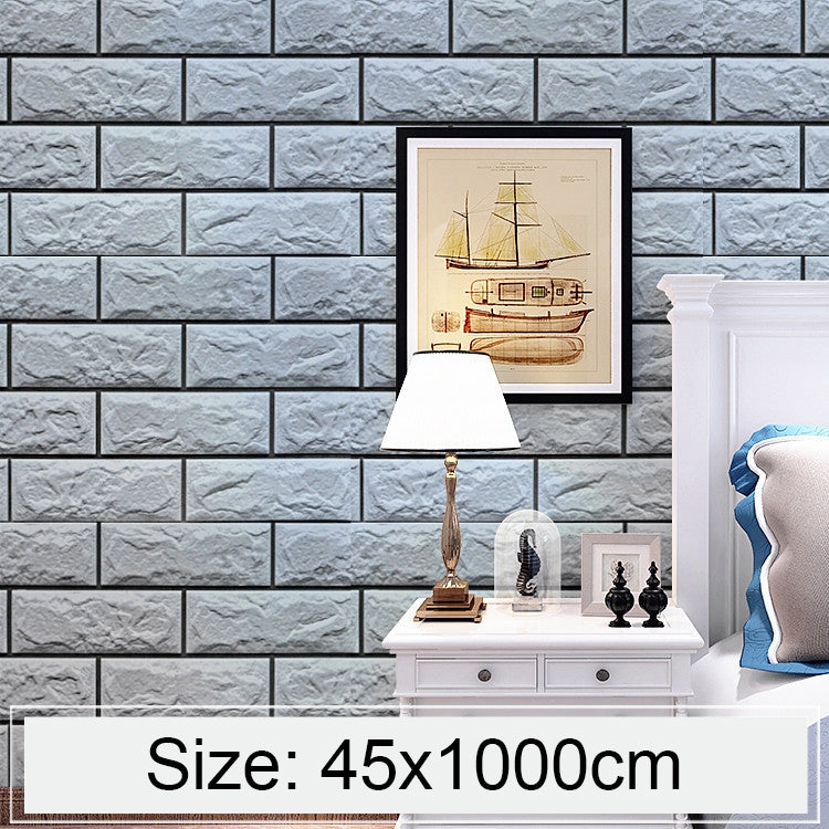อิฐสีเทาเงินสร้างสรรค์ 3D อิฐหินตกแต่งวอลล์เปเปอร์สติ๊กเกอร์ห้องนอนห้องนั่งเล่นผนังวอลล์เปเปอร์กันน้ำม้วนขนาด: 45 x 1000 ซม., 3D silver grey brick