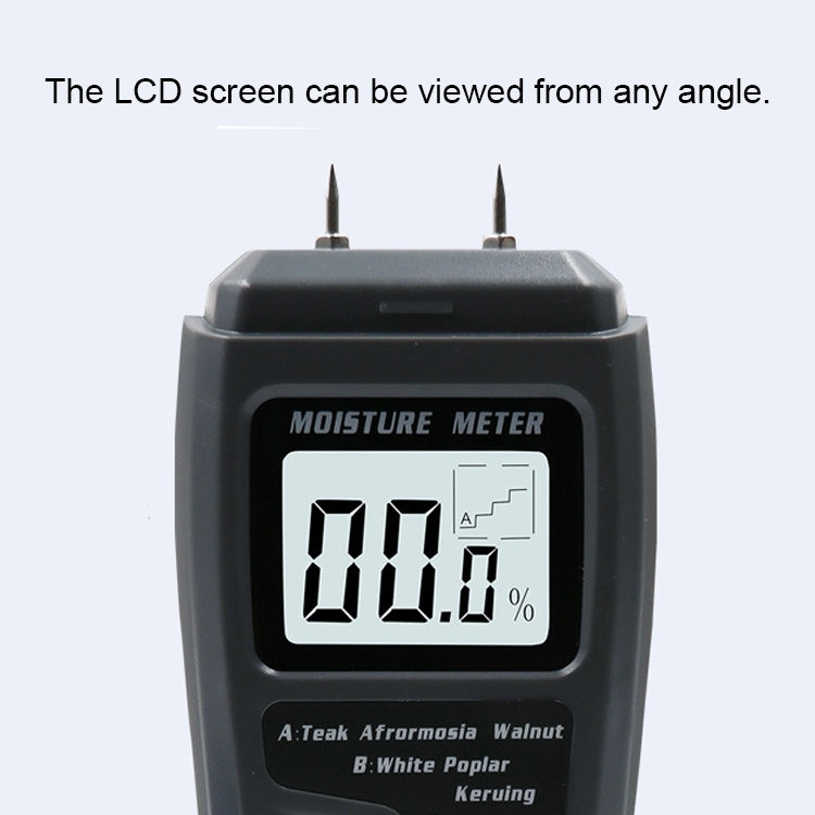 เครื่องทดสอบความชื้นไม้แบบชาร์จได้การวัดความชื้นสำหรับพื้นไม้และกล่องโดยไม่ต้องใช้แบตเตอรี่