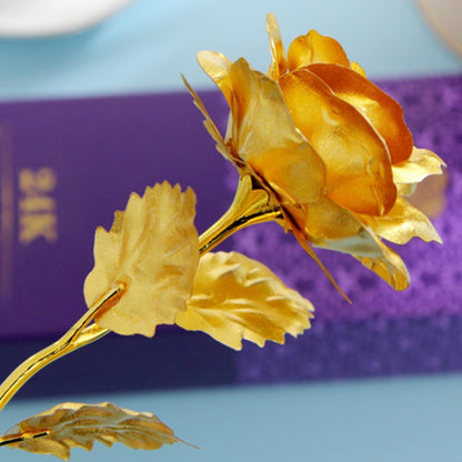 ดอกไม้ประดิษฐ์ดอกกุหลาบชุบฟอยล์สีทอง 24K จัดส่งสีแบบสุ่ม, 24K Golden Foil Plated