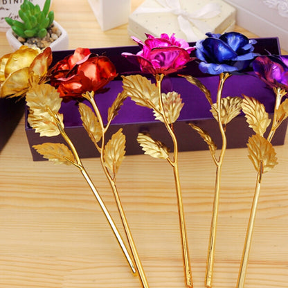 ดอกไม้ประดิษฐ์ดอกกุหลาบชุบฟอยล์สีทอง 24K จัดส่งสีแบบสุ่ม, 24K Golden Foil Plated