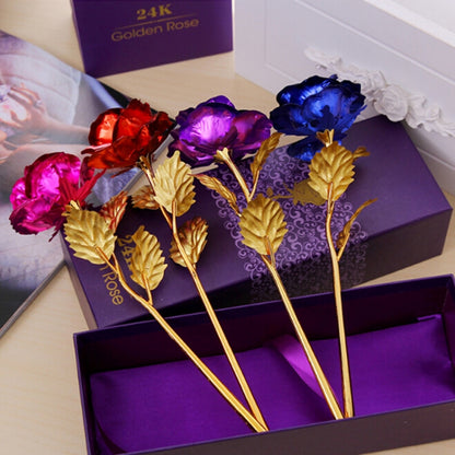ดอกไม้ประดิษฐ์ดอกกุหลาบชุบฟอยล์สีทอง 24K จัดส่งสีแบบสุ่ม, 24K Golden Foil Plated