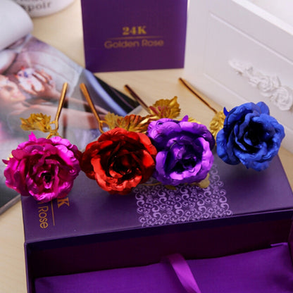 ดอกไม้ประดิษฐ์ดอกกุหลาบชุบฟอยล์สีทอง 24K จัดส่งสีแบบสุ่ม, 24K Golden Foil Plated