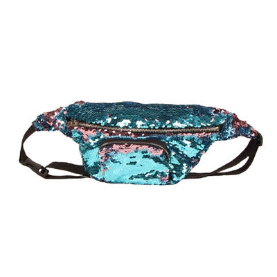 Sequins เอวกระเป๋าคู่สีกระเป๋าแต่งหน้า Mermaid กระเป๋า Chest Pack ผู้หญิงสาวเดินทางกระเป๋าโทรศัพท์มือถือ