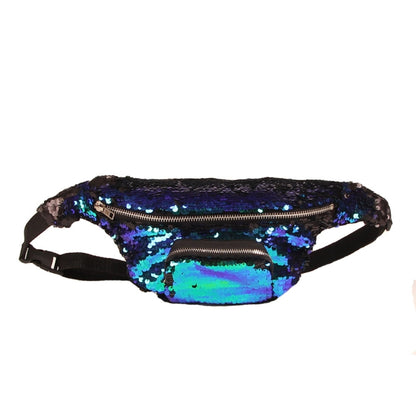 Sequins เอวกระเป๋าคู่สีกระเป๋าแต่งหน้า Mermaid กระเป๋า Chest Pack ผู้หญิงสาวเดินทางกระเป๋าโทรศัพท์มือถือ