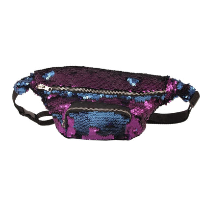 Sequins เอวกระเป๋าคู่สีกระเป๋าแต่งหน้า Mermaid กระเป๋า Chest Pack ผู้หญิงสาวเดินทางกระเป๋าโทรศัพท์มือถือ