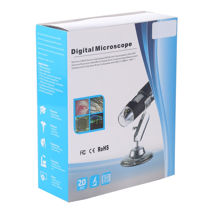 แว่นขยาย USB HD 0.3MP เซ็นเซอร์รับภาพ 2560x1920P กล้องจุลทรรศน์ดิจิตอล USB พร้อม 8 LED และขาตั้งแบบมืออาชีพ