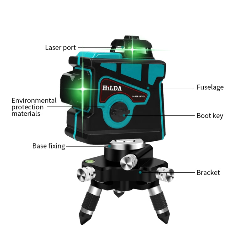 Hilda LS055 ระดับเลเซอร์ 12 เส้น 3D Self-leveling 360 Crossแนวนอนแนวตั้งระดับลำแสงสีเขียว