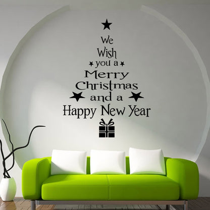 Blessing Christmas Tree ห้องนั่งเล่นกระจกหน้าต่างประตูที่ถอดออกได้สติกเกอร์ติดผนังคริสต์มาสตกแต่ง, Blessing Christmas Tree (Black), Blessing Christmas Tree (Red), Blessing Christmas Tree (White)