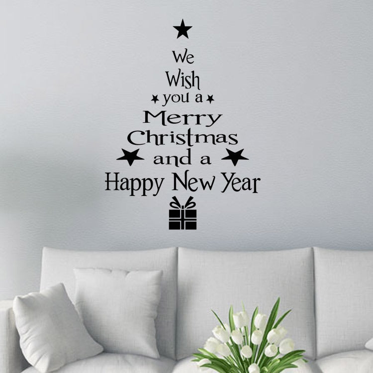 Blessing Christmas Tree ห้องนั่งเล่นกระจกหน้าต่างประตูที่ถอดออกได้สติกเกอร์ติดผนังคริสต์มาสตกแต่ง, Blessing Christmas Tree (Black), Blessing Christmas Tree (Red), Blessing Christmas Tree (White)