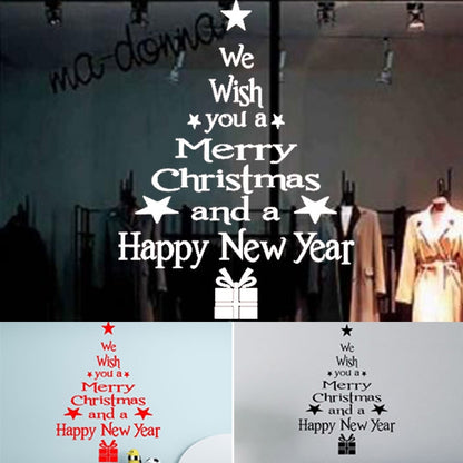 Blessing Christmas Tree ห้องนั่งเล่นกระจกหน้าต่างประตูที่ถอดออกได้สติกเกอร์ติดผนังคริสต์มาสตกแต่ง, Blessing Christmas Tree (Black), Blessing Christmas Tree (Red), Blessing Christmas Tree (White)