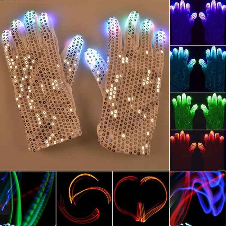 1 คู่เลื่อมเรืองแสงถุงมือ LED แฟลชถุงมือเต้นรำและอุปกรณ์ปาร์ตี้ฮาโลวีนคริสต์มาสและอุปกรณ์เทศกาลอื่นๆ, Sequins Glowing Gloves