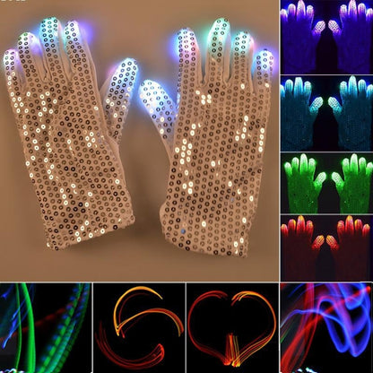 1 คู่เลื่อมเรืองแสงถุงมือ LED แฟลชถุงมือเต้นรำและอุปกรณ์ปาร์ตี้ฮาโลวีนคริสต์มาสและอุปกรณ์เทศกาลอื่นๆ, Sequins Glowing Gloves