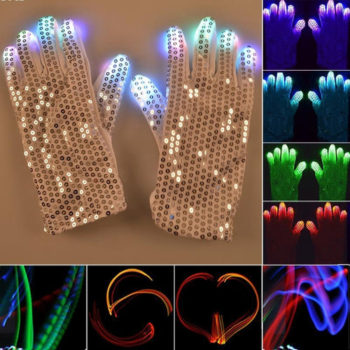 1 คู่เลื่อมเรืองแสงถุงมือ LED แฟลชถุงมือเต้นรำและอุปกรณ์ปาร์ตี้ฮาโลวีนคริสต์มาสและอุปกรณ์เทศกาลอื่นๆ, Sequins Glowing Gloves