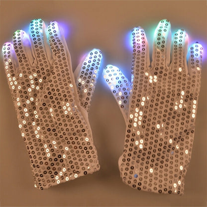 1 คู่เลื่อมเรืองแสงถุงมือ LED แฟลชถุงมือเต้นรำและอุปกรณ์ปาร์ตี้ฮาโลวีนคริสต์มาสและอุปกรณ์เทศกาลอื่นๆ, Sequins Glowing Gloves