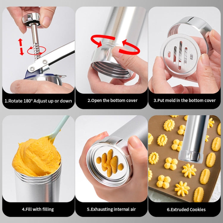 Multi-Function ในครัวเรือนคุกกี้บิสกิตเครื่องมือแม่พิมพ์ตกแต่งติดตั้ง DIY เบเกอรี่ 20 แม่พิมพ์และ 4 หัวฉีด, Multi-function silver