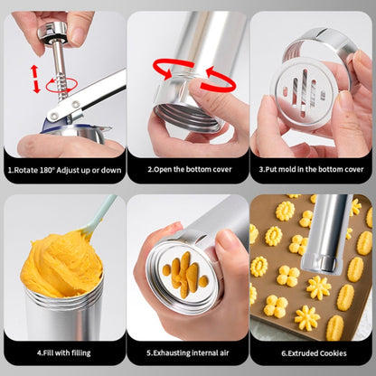 Multi-Function ในครัวเรือนคุกกี้บิสกิตเครื่องมือแม่พิมพ์ตกแต่งติดตั้ง DIY เบเกอรี่ 20 แม่พิมพ์และ 4 หัวฉีด, Multi-function silver