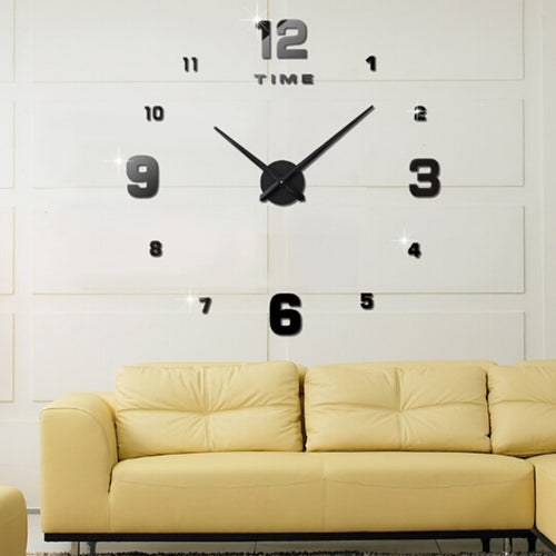 ห้องนอนตกแต่งบ้าน Mirrored Number Frameless ขนาดใหญ่ 3D DIY สติ๊กเกอร์ติดผนังนาฬิกาปิดเสียงขนาด: 100 * 100 ซม., 3M005 (Black), 3M005 (Gold), 3M005 (Silver)