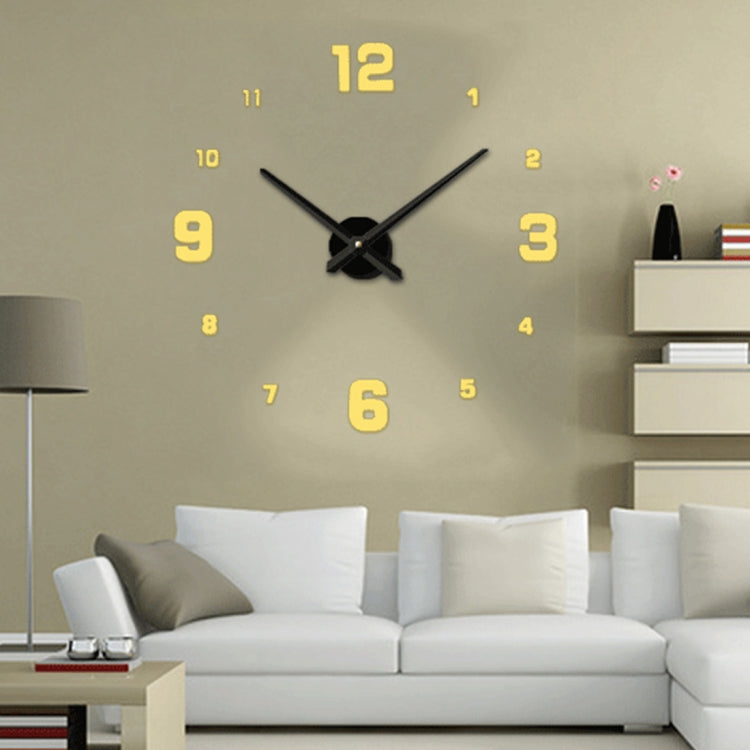 ห้องนอนตกแต่งบ้าน Mirrored Number Frameless ขนาดใหญ่ 3D DIY สติ๊กเกอร์ติดผนังนาฬิกาปิดเสียงขนาด: 100 * 100 ซม., 3M005 (Black), 3M005 (Gold), 3M005 (Silver)