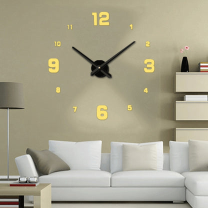 ห้องนอนตกแต่งบ้าน Mirrored Number Frameless ขนาดใหญ่ 3D DIY สติ๊กเกอร์ติดผนังนาฬิกาปิดเสียงขนาด: 100 * 100 ซม., 3M005 (Black), 3M005 (Gold), 3M005 (Silver)