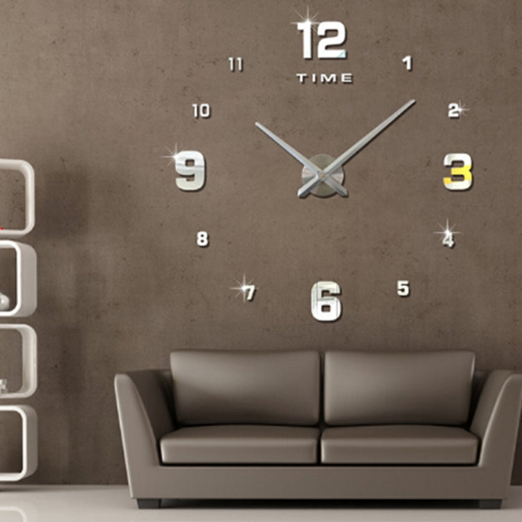 ห้องนอนตกแต่งบ้าน Mirrored Number Frameless ขนาดใหญ่ 3D DIY สติ๊กเกอร์ติดผนังนาฬิกาปิดเสียงขนาด: 100 * 100 ซม., 3M005 (Black), 3M005 (Gold), 3M005 (Silver)
