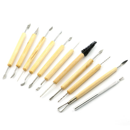11 in 1 ไม้ DIY เครื่องตัดดินเครื่องปั้นดินเผาประติมากรรมดินชุดมีดยูทิลิตี้, Sculpture Utility Knife Set